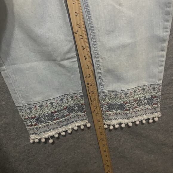 Democracy Light Blue Cropped Pants with Embellished Hem - Picture 9 of 11